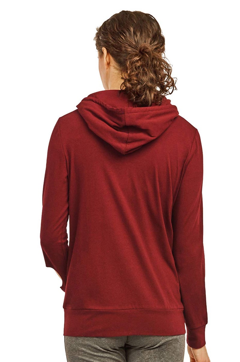 Cottonbell Women's Zip Up Cotton Light Hoodie Jacket (S, Burgundy) - Image 4